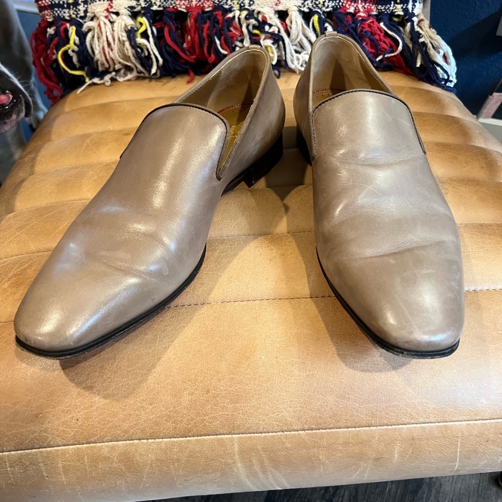 Christian Louboutin Taupe Leather Slip-Ons